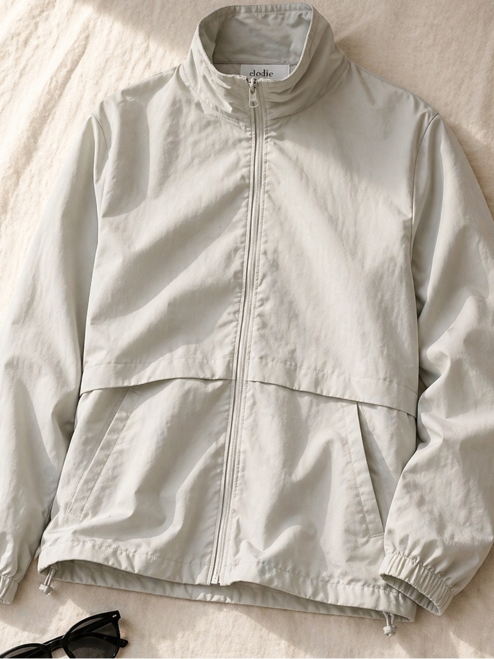Lightweight High Collar Windbreaker Full Zip Light Gray Jacket Women Medium